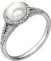 14K White Cultured White Freshwater Pearl & 1/6 CTW Natural Diamond Ring