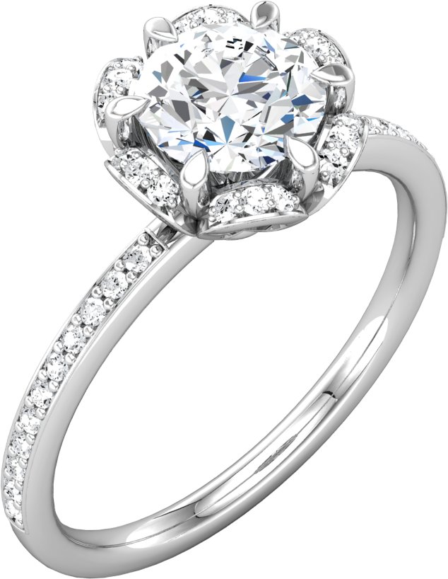 14K White 5.8 mm Round Cubic Zirconia & 1/6 CTW Diamond Engagement Ring