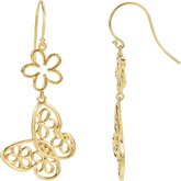 14K Yellow Right Butterfly & Floral Earring