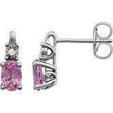 14K White Lab-Grown Pink Sapphire & .02 CTW Natural Diamond Earrings