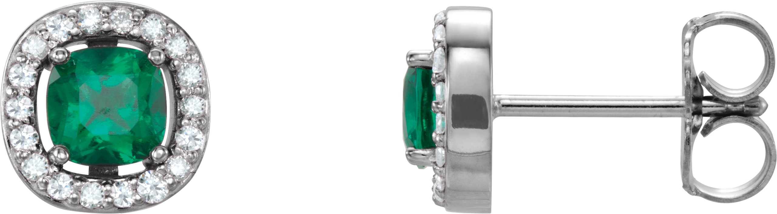 14K White Lab-Grown Emerald & .08 CTW Diamond Earrings