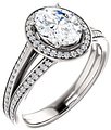 14K White 8x6 mm Oval 1/5 CTW Natural Diamond Semi-Set Engagement Ring