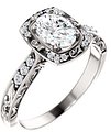 14K White 7x5 mm Oval 1/10 CTW Natural Diamond Semi-Set Engagement Ring