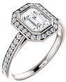 14K White 7x5 mm Emerald 1/3 CTW Natural Diamond Semi-Set Engagement Ring 