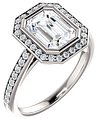 14K White 8x6 mm Emerald 1/3 CTW Natural Diamond Semi-Set Engagement Ring 