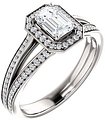 14K White 6x4 mm Emerald 1/5 CTW Natural Diamond Semi-Set Engagement Ring