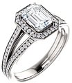14K White 7x5 mm Emerald 1/5 CTW Natural Diamond Semi-Set Engagement Ring