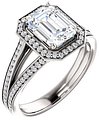 14K White 8x6 mm Emerald 1/5 CTW Natural Diamond Semi-Set Engagement Ring
