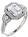 14K White 8x6 mm Emerald 1/3 CTW Natural Diamond Semi-Set Engagement Ring