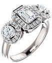 14K White 6x4 mm Emerald 3/4 CTW Natural Diamond Semi-Set Engagement Ring