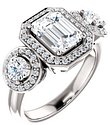 14K White 8x6 mm Emerald 3/4 CTW Natural Diamond Semi-Set Engagement Ring