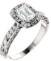 14K White 6x4 mm Emerald 1/10 CTW Natural Diamond Semi-Set Engagement Ring