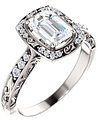 14K White 7x5 mm Emerald 1/8 CTW Natural Diamond Semi-Set Engagement Ring