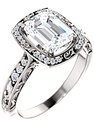 14K White 8x6 mm Emerald 1/8 CTW Natural Diamond Semi-Set Engagement Ring