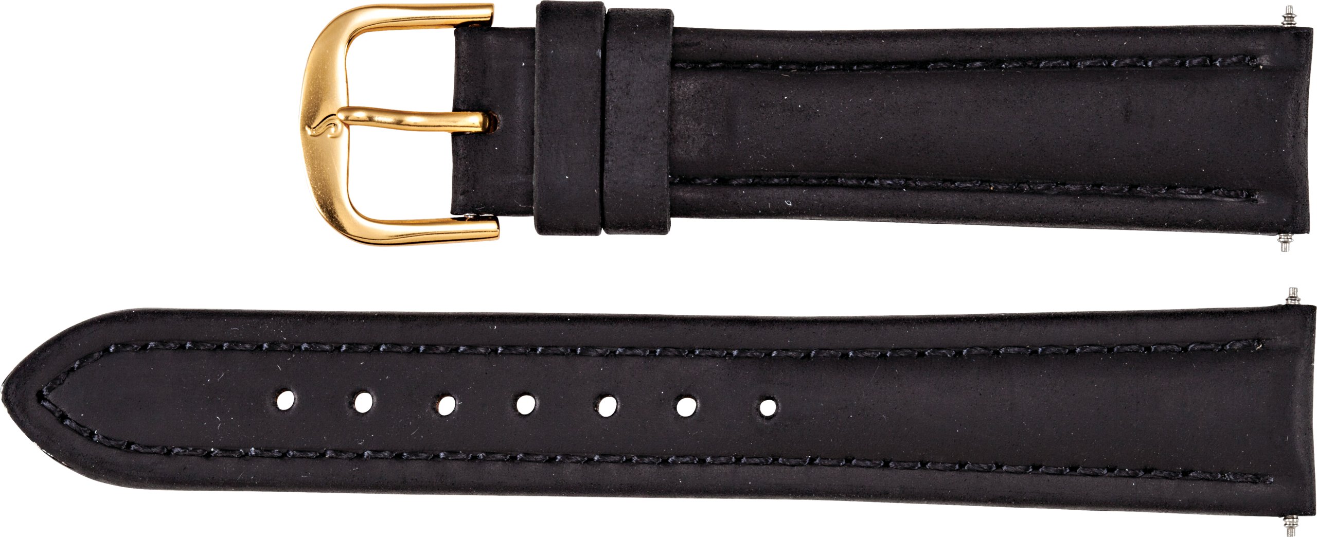 16 mm Regular Black Leather Chrono-Style Oiled Padded Watch Band