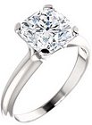 14K White 8x8 mm Cushion Solitaire Engagement Ring Mounting