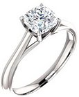 14K White 6 mm Cushion Solitaire Engagement Ring Mounting