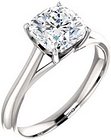 14K White 7 mm Cushion Solitaire Engagement Ring Mounting