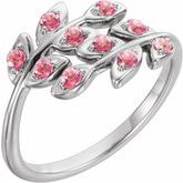 14K White Baby Pink Topaz Leaf Design Ring