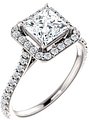 14K White 6x6 mm Square 3/8 CTW Natural Diamond Semi-Set Engagement Ring