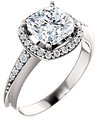 14K White 7x7 mm Cushion 1/6 CTW Natural Diamond Semi-Set Engagement Ring 