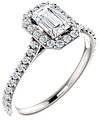 14K White 6x4 mm Emerald 3/8 CTW Natural Diamond Semi-Set Engagement Ring