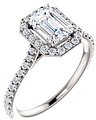 14K White 7x5 mm Emerald 3/8 CTW Natural Diamond Semi-Set Engagement Ring