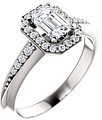 14K White 6x4 mm Emerald 1/6 CTW Natural Diamond Semi-Set Engagement Ring 