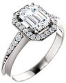 14K White 7x5 mm Emerald 1/6 CTW Natural Diamond Semi-Set Engagement Ring 