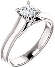 14K White 4x4 mm Square Accented Engagement Ring Mounting