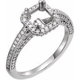 14K White 3/4 CTW Diamond Semi-Set Engagement Ring for 5.5 mm Square Center