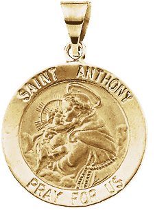 14K Yellow 18 mm Round Hollow St. Anthony Medal 