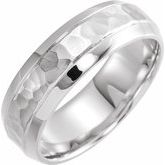 14K White 7 mm Beveled-Edge Band with Hammered Texture Size 7