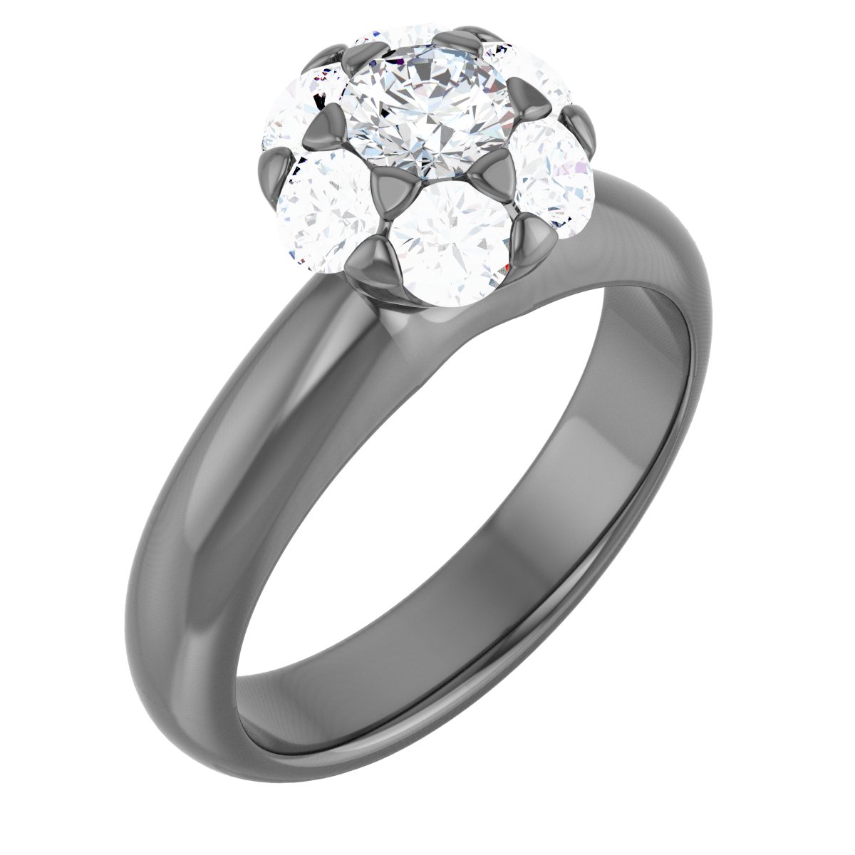 14K White 1 CTW Diamond Cluster Engagement Ring