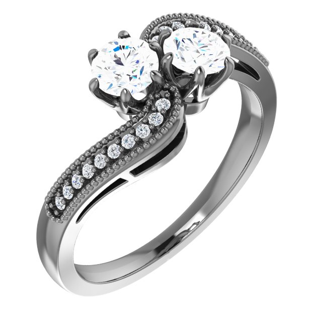 14K White 4.4 mm Round Two-Stone Engagement Ring Mounting 