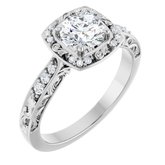 10K White 5.8 mm Round Cubic Zirconia & 1/6 CTW Diamond Engagement Ring