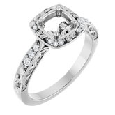 14K White 5.8 mm Round 1/10 CTW Natural Diamond Semi-Set Engagement Ring