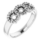14K White 3.5 mm Round Three-Stone Halo-Style Engagement Ring Mounting 