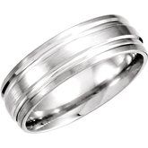 14K White 7 mm Double Cut Fancy Carved Band with Satin Finish Size 7