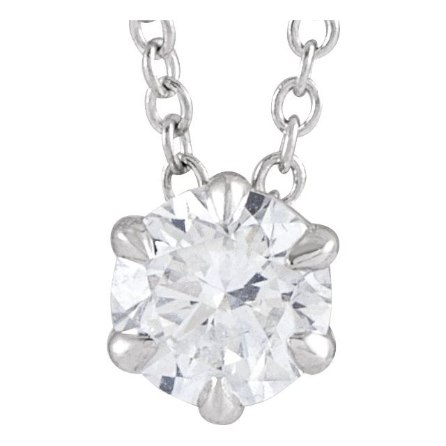 14K White 3/8 CT Lab-Grown Diamond Solitaire 16-18" Necklace