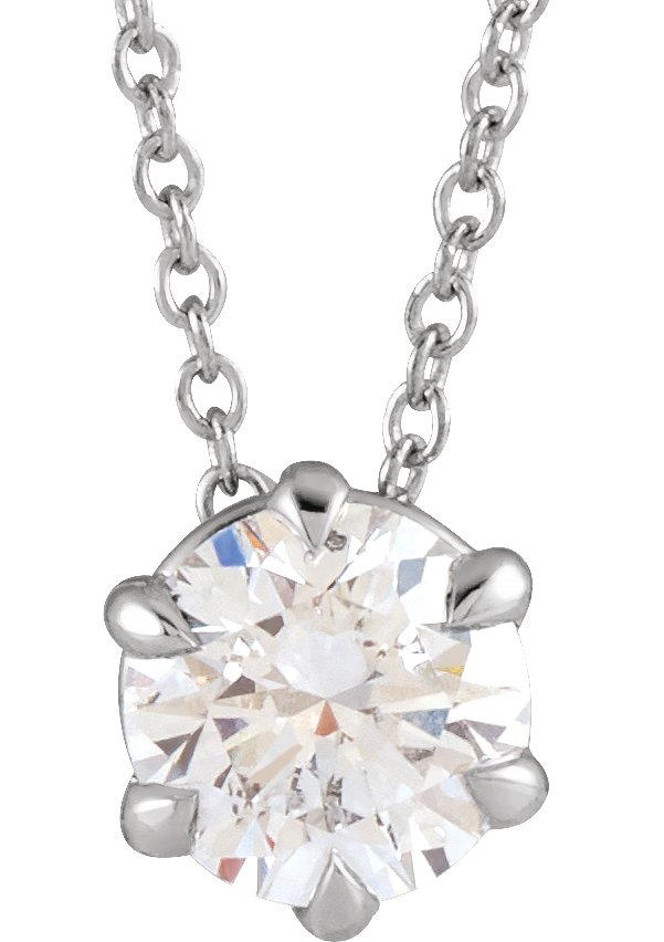 14K White 3/4 CT Natural Diamond Solitaire 16-18" Necklace