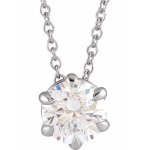14K White 3/4 CT Natural Diamond Solitaire 16-18" Necklace