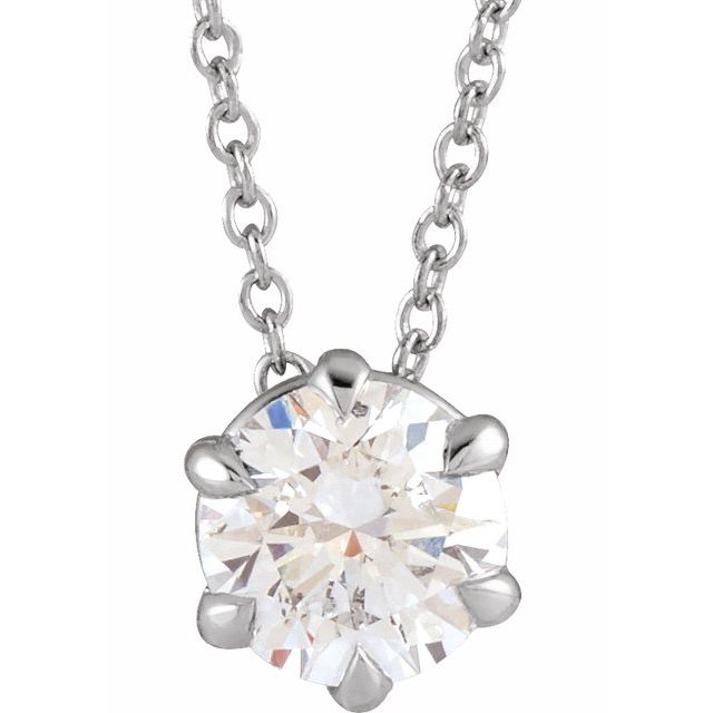 14K White 3/4 CT Natural Diamond Solitaire 16-18 Necklace