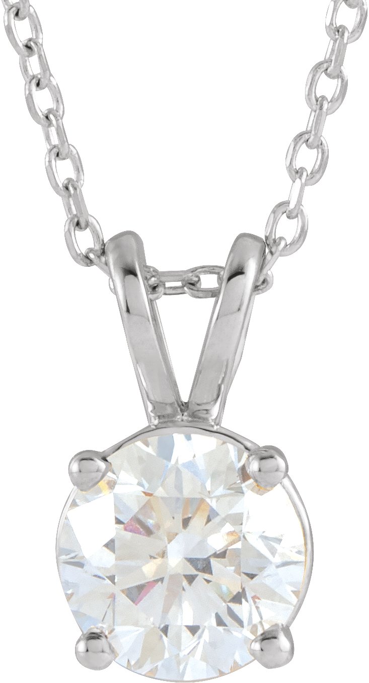 14K White 1 CT Lab Grown Diamond Solitaire 16 to 18 inch Necklace Ref 17058761