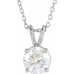 14K White  1 CT Lab-Grown Diamond Solitaire 16-18" Necklace