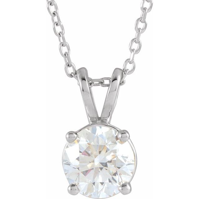 14K White  1 CT Lab-Grown Diamond Solitaire 16-18" Necklace