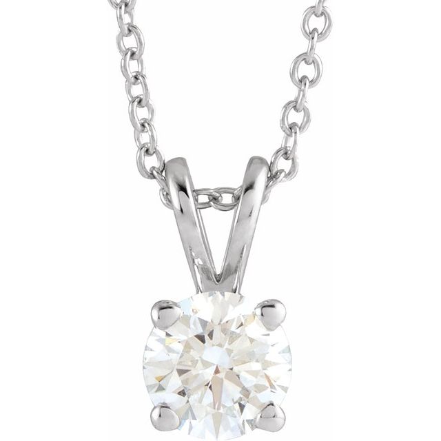 14K White  5/8 CT Lab-Grown Diamond Solitaire 16-18" Necklace