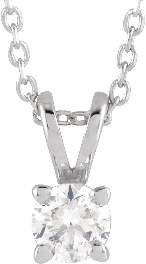 14K White  1/4 CT Lab-Grown Diamond Solitaire 16-18 Necklace