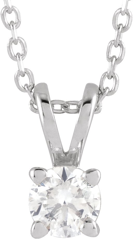 14K White  1/4 CT Lab-Grown Diamond Solitaire 16-18" Necklace