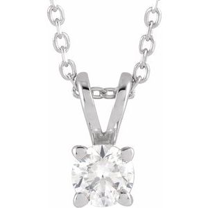 14K White  1/4 CT Lab-Grown Diamond Solitaire 16-18" Necklace